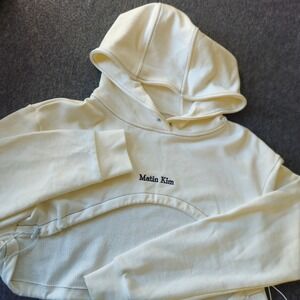 MATIN KIM Designer Korean Cropped Hoodie Oversized Bungee Cord Sweatshirt Sz S/M